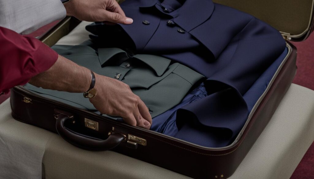 pack suit dress shirt in suitcase