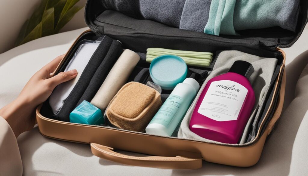 small toiletry cleaning kit to travel with and pack in suitcase