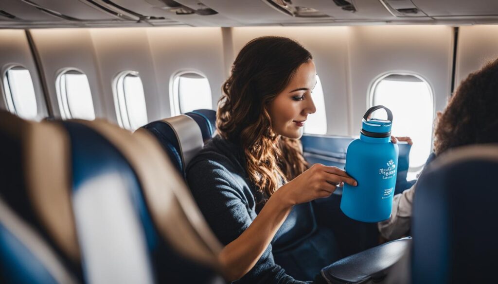 fill Hydroflask on the plane